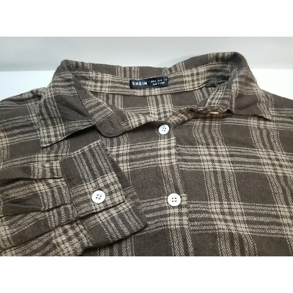 Shein Shirt Womens Medium Plaid Flannel Button‎ Up Long Sleeve